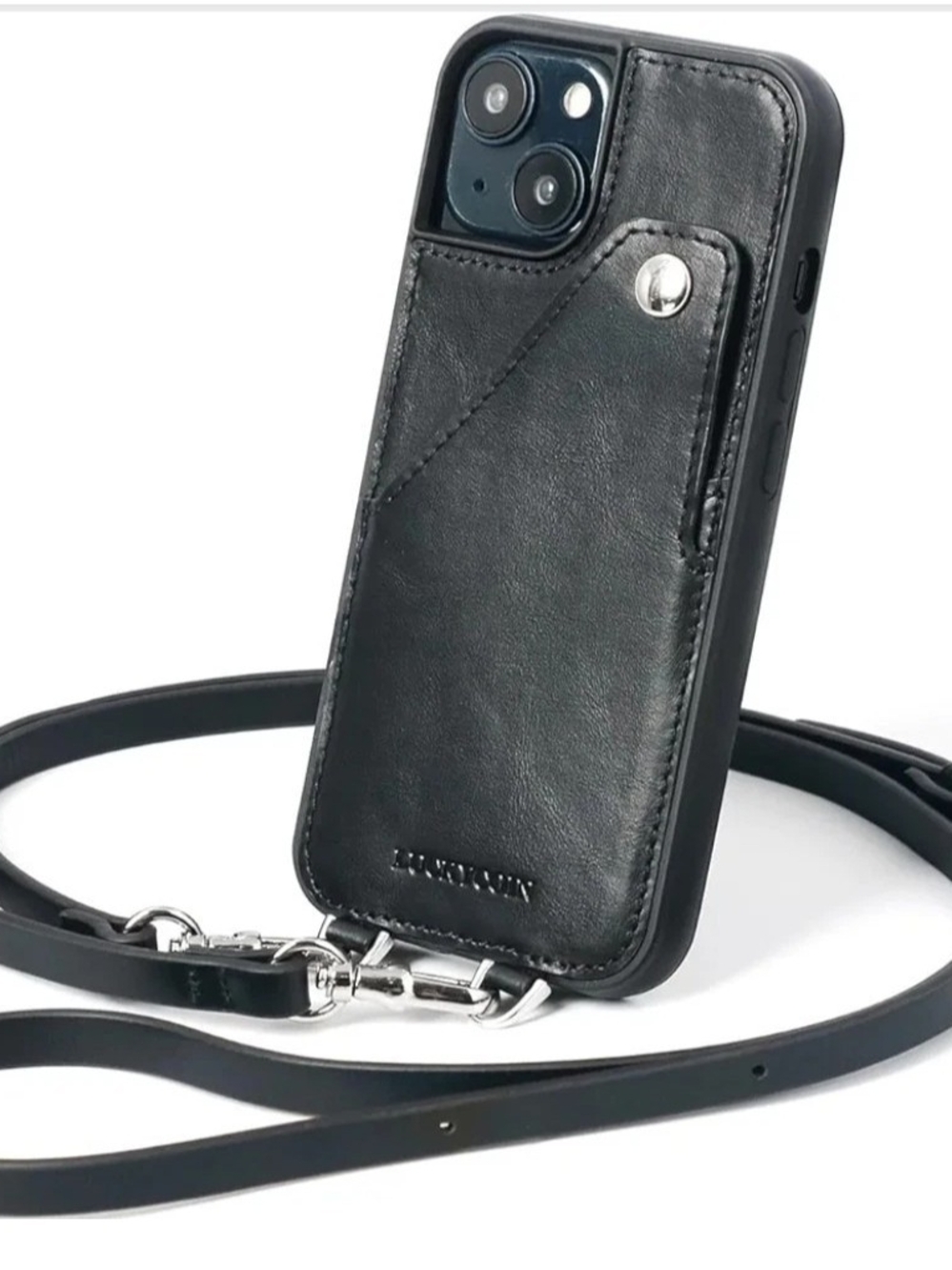 Black Leather Crossbody Phone Case with Card Slot